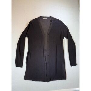 Lafayette 148 New York Black Knit Long Sleeve Button Down Duster Cardigan